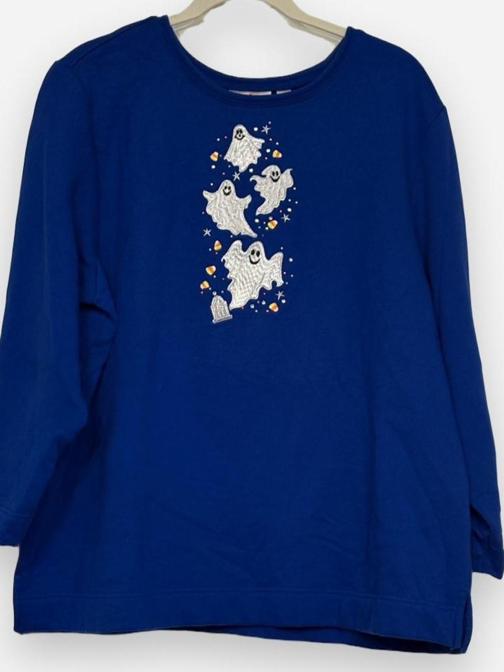 Quacker Factory Royal Blue Long-Sleeve Ghost Graphic Top